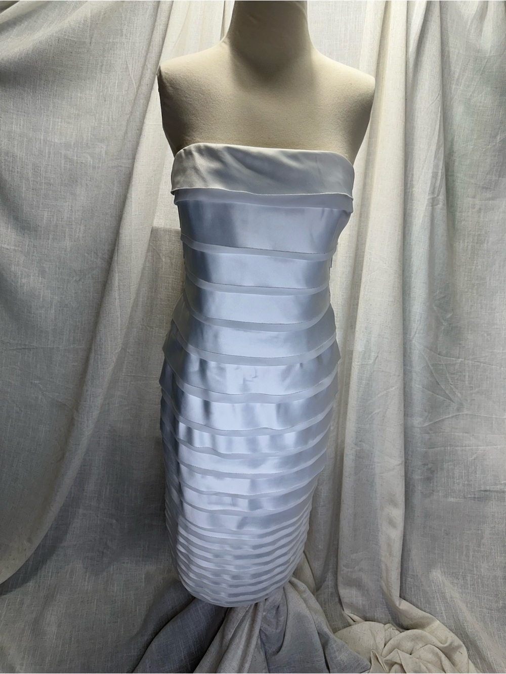 White Horse Black Market Strapless White Satin Layered Pencil Dress